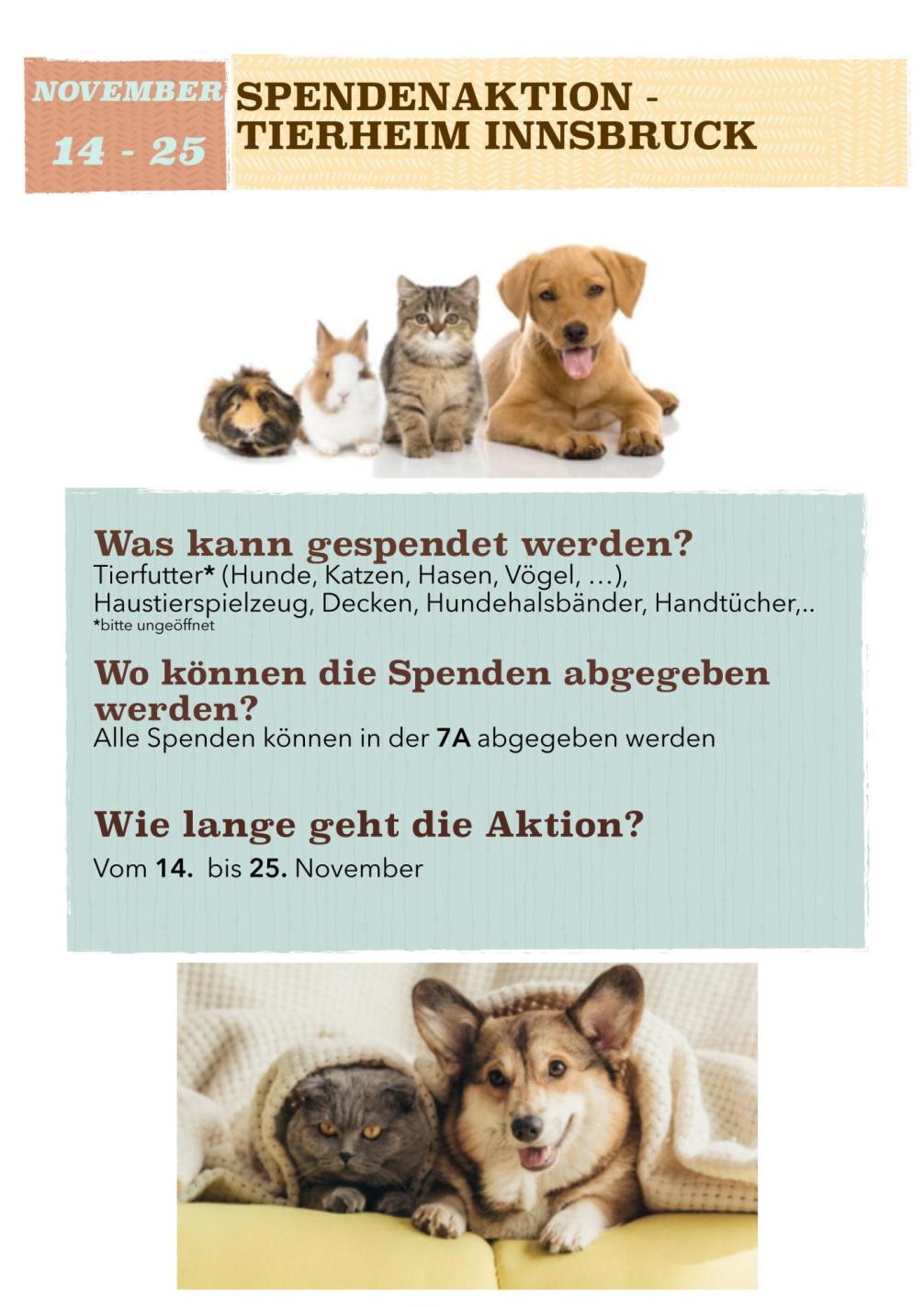 Spendenaktion für das Tierheim Innsbruck-Mentlberg